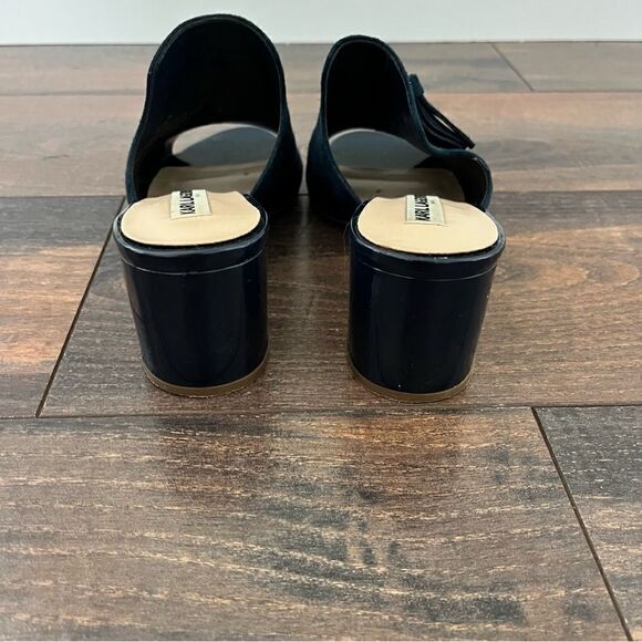 Karl Lagerfeld Paris Blue Suede Hettie Tassel Slip On Mule Heel Size 5.5 - Picture 6 of 12